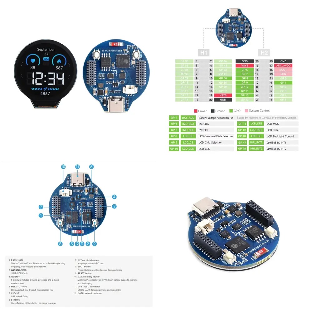 ESP32-S3 LCD 개발 보드 1.28인치 IPS  - Esp32 S3 리뷰 및 가격