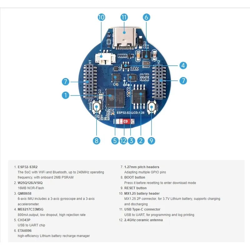 ESP32-S3 LCD 개발 보드 1.28인치 IPS  - Esp32 S3 리뷰 및 가격